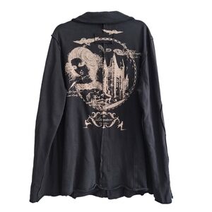 The Literature of Elliot Hans Black Button Sweater Cardigan Graphic